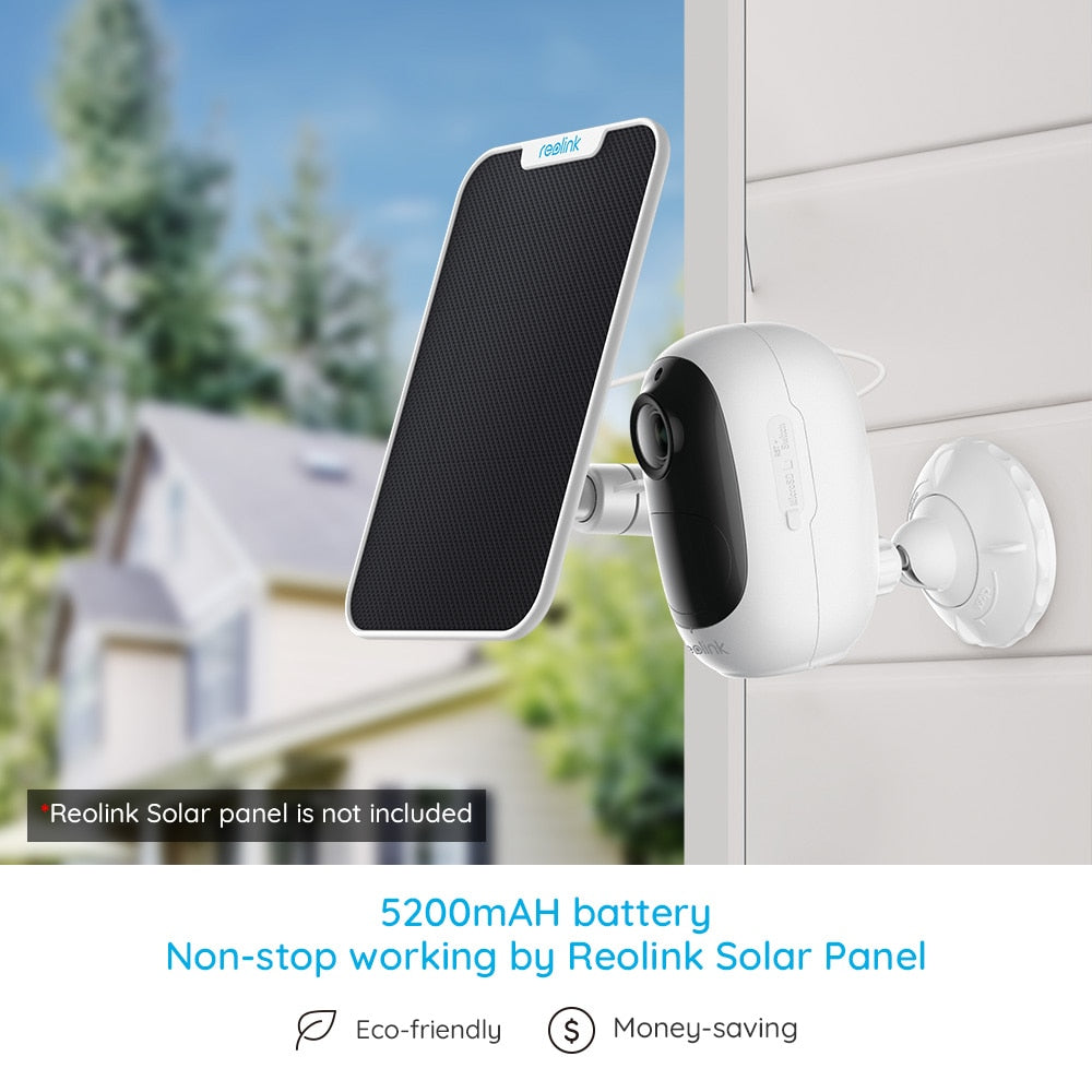 Reolink Argus 2E Solar-Powered WiFi Camera Outdoor 1080p Full HD PIR Motion Detection 2-Way Audio Wide Viewing Angle Google Home