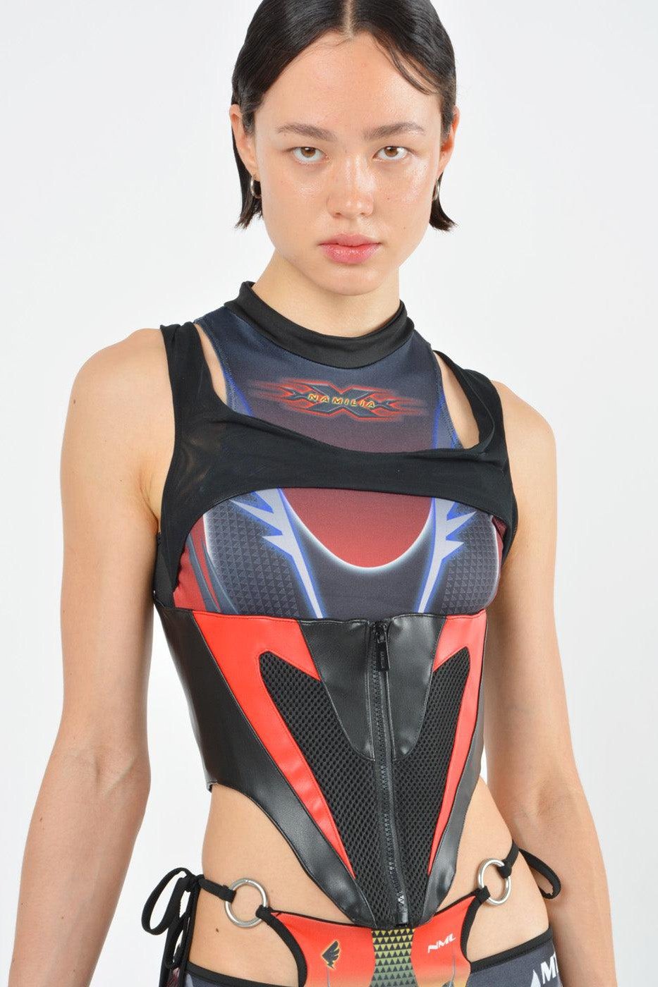 red racing corset top