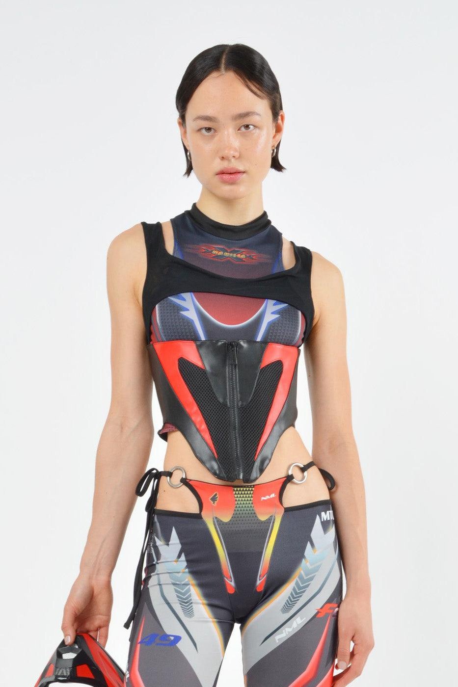 red racing corset top