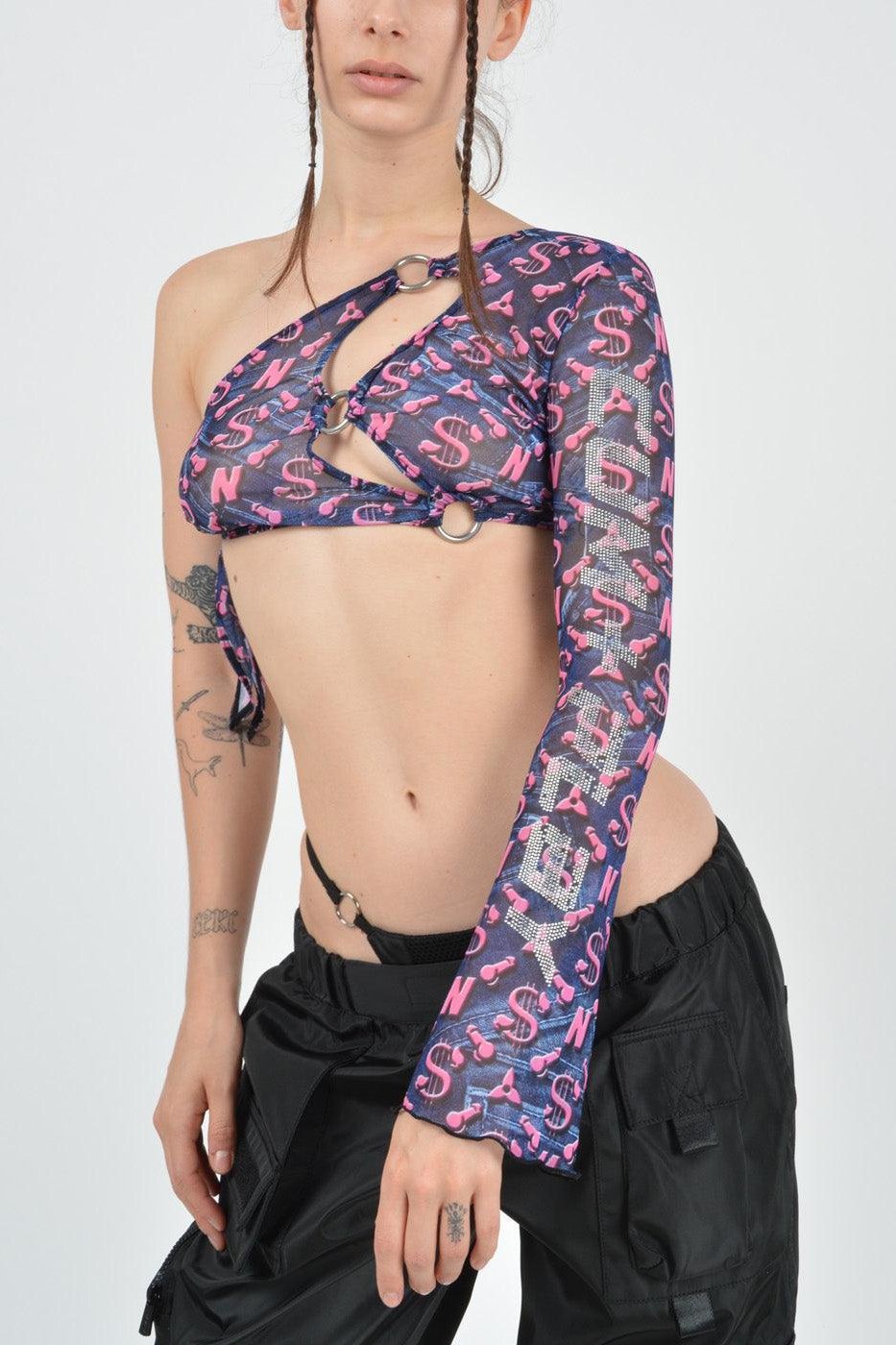 cum & play one shoulder tie top