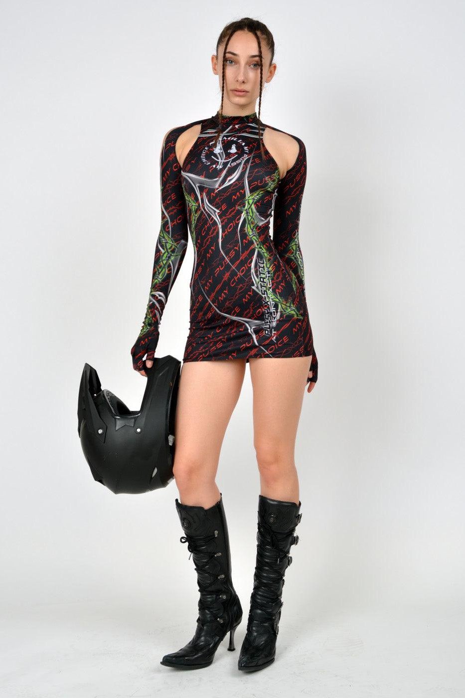 x-static dress with detachable gloves