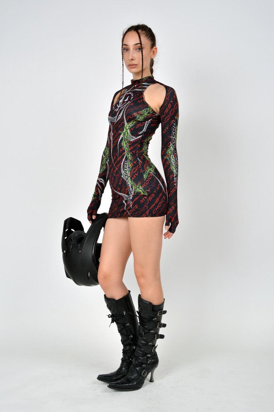 x-static dress with detachable gloves