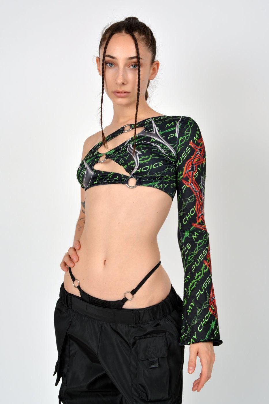 x-static one shoulder tie top