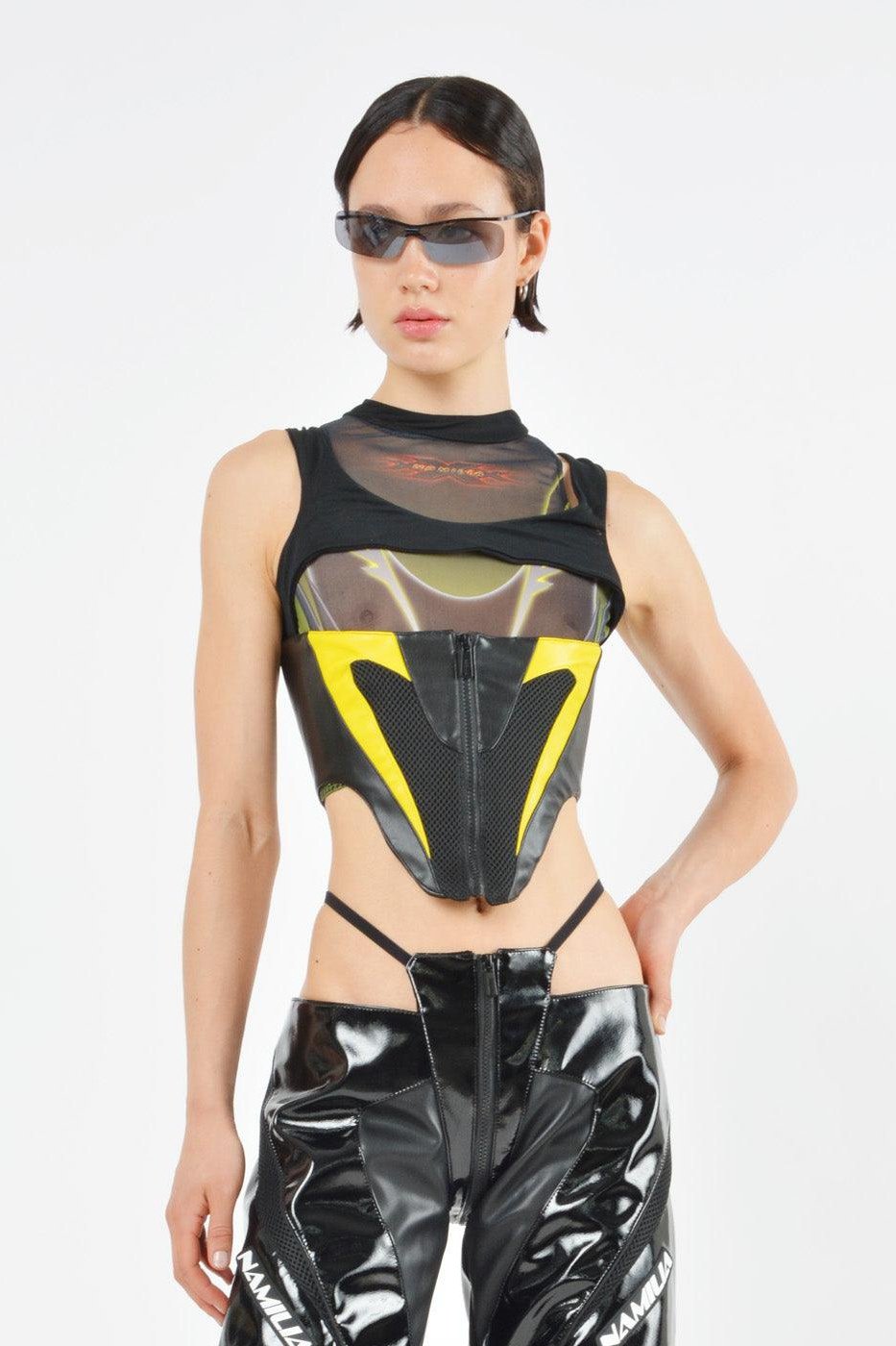 yellow racing corset top