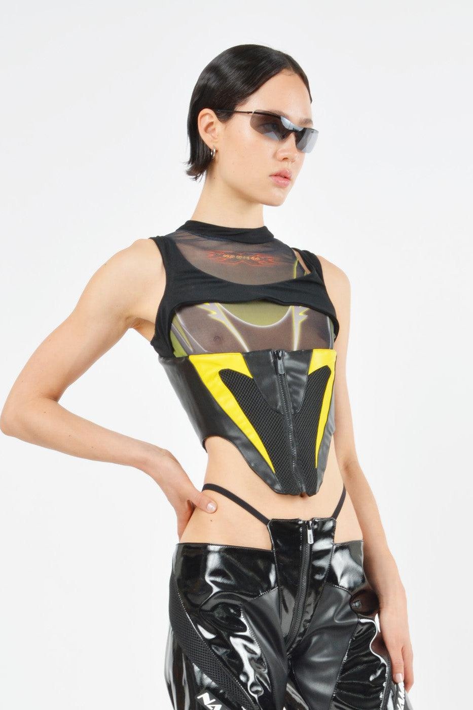 yellow racing corset top